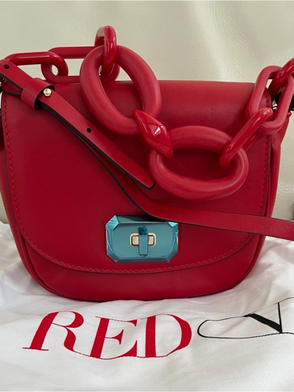 NWOT Valentino Garavani Red Oversized Statement Chain Leather Crossbody